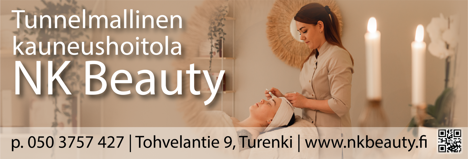 NK Beauty tarjoaa kattavan valikoiman kokonaisvaltaisia  tuloksellisia hoitoja, esim. mikroneulaus- ja happohoitoja kasvoille, jalkahoitoja, kestovärjäyksiä, suihkurusketuksia, ripsienpidennykset, hierojan tekemät hieronnat sekä hemmotteluhoitoja. Saatavilla myös laadukkaat BDR Medical Beauty ammattikosmetiikkatuotteet.