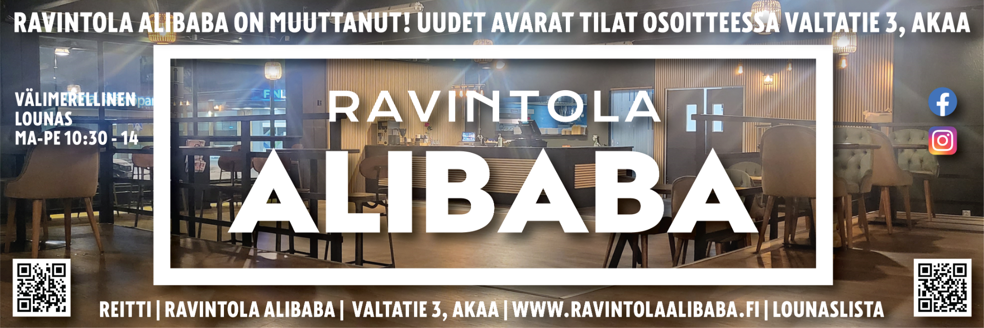 Ravintola Alibaba on välimeren makuja sekä pizzaa ja kebabia tarjoileva rento ravintola Akaassa aivan Toijalan keskustassa Valtatien varrella.