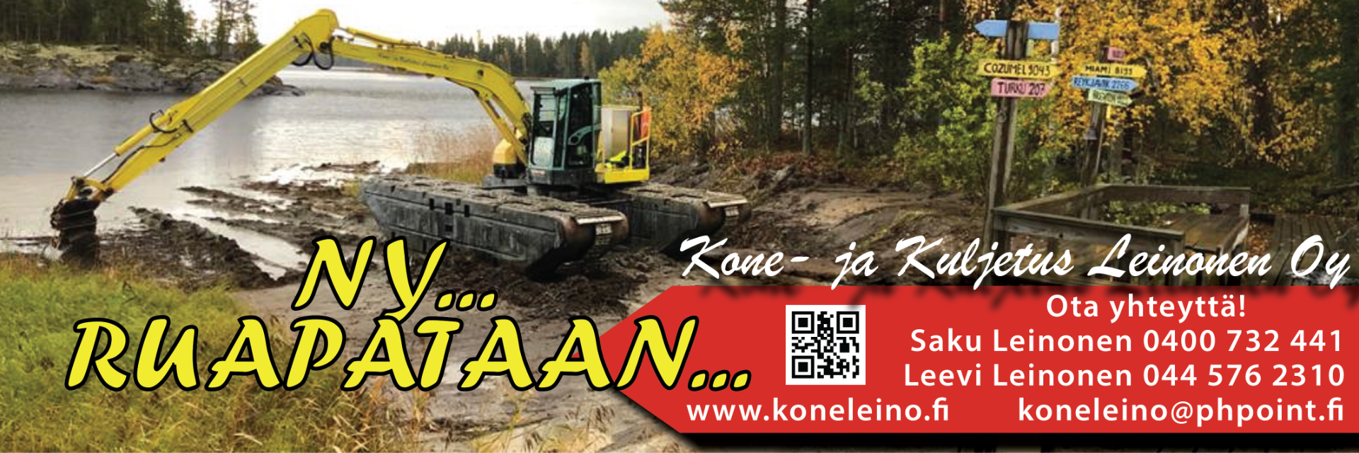 Kone- ja Kuljetus Leinonen Oy - Maanrakennus, kuljetukset, purkutyöt ja vesistökuljetukset Ruovedellä ja lähialueilla. Ota yhteyttä ja kysy tarjousta! ☎ 0400 732 441.