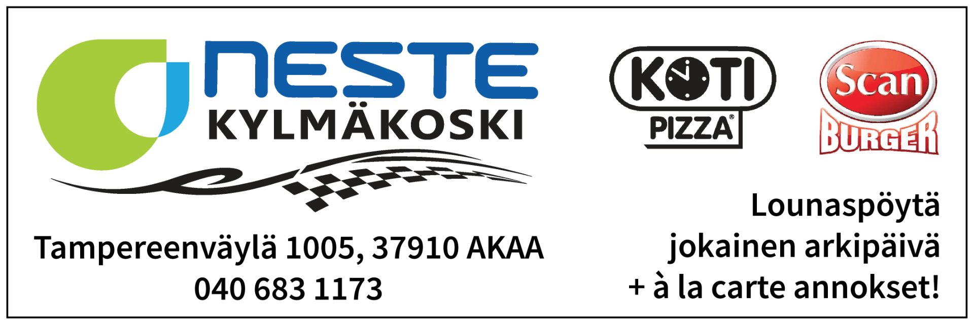 Palveleva huoltoasemasi VT9 varrella. Neste poltto- ja voiteluaineet, Scanburger, Kotipizza, Kahvila, Veikkaus ym.