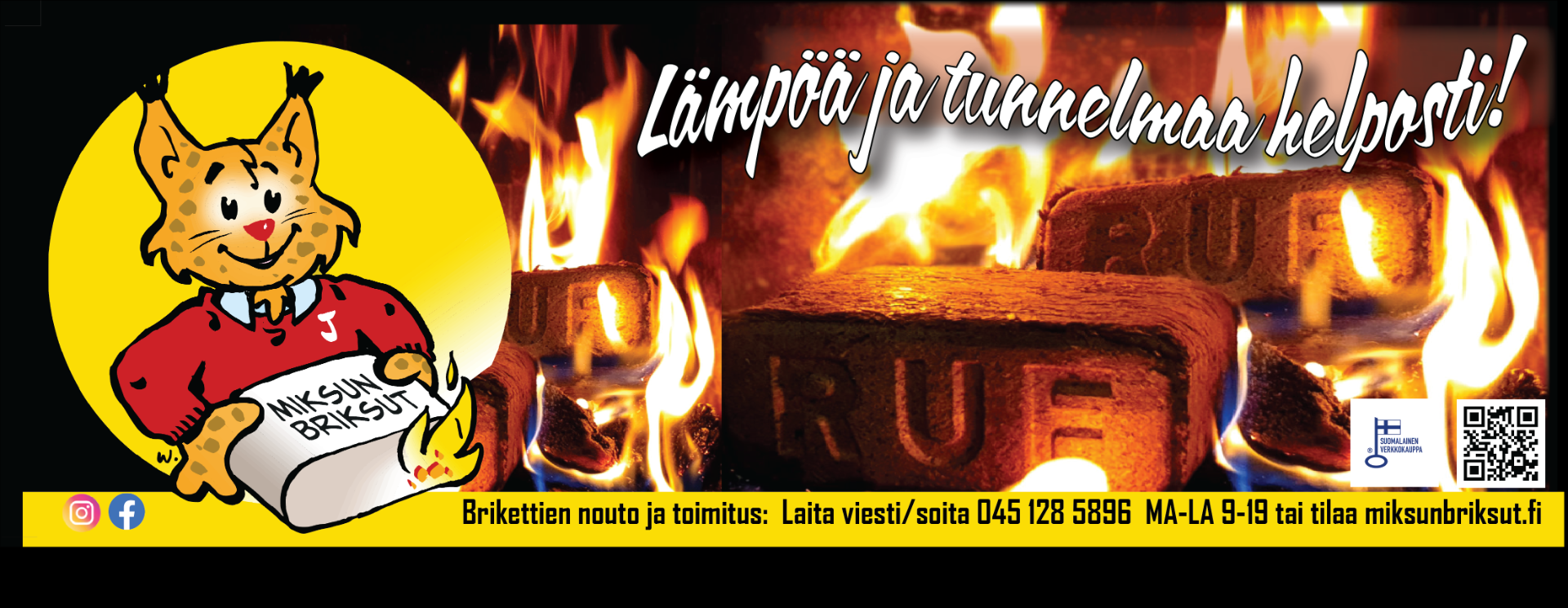Miksun briksut - Helpompaa polttopuuta takkaan, saunaan, paljuun, mihin tahansa. Tehokkaat puubriketit, joita itsekin käytän, klapien sijaan tai sekaan ilman lisälaitteita. Valikoimastani löydät lämpöä ja tunnelmaa helposti läpi vuoden jo vuodesta 2020! Briketti, pelletti, konekuivattu koivuklapi ja oheistuotteita. Noudot sovitusti Turengista, toimitukset mm. Hämeenlinna, Helsinki, Tampere, Lahti. Tervetuloa palveltavaksi!
