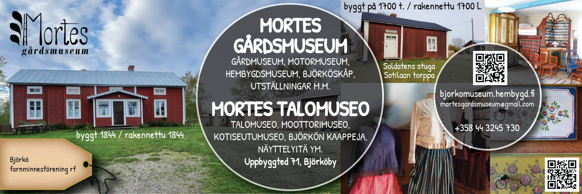 Mortes Gårdsmuseum - Talvikaudella museot ovat avoinna ryhmävarauksille. Under vintersäsongen är museiområdena öppna för gruppbokningar.