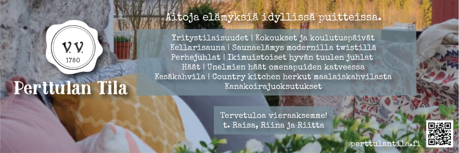 Perttulan Tila on rennon rustiikkinen vanha maatila vain 10 minuuttia Jyväskylästä. Järjestämme laadukkaita ja uniikkeja tapahtumia ja juhlia.