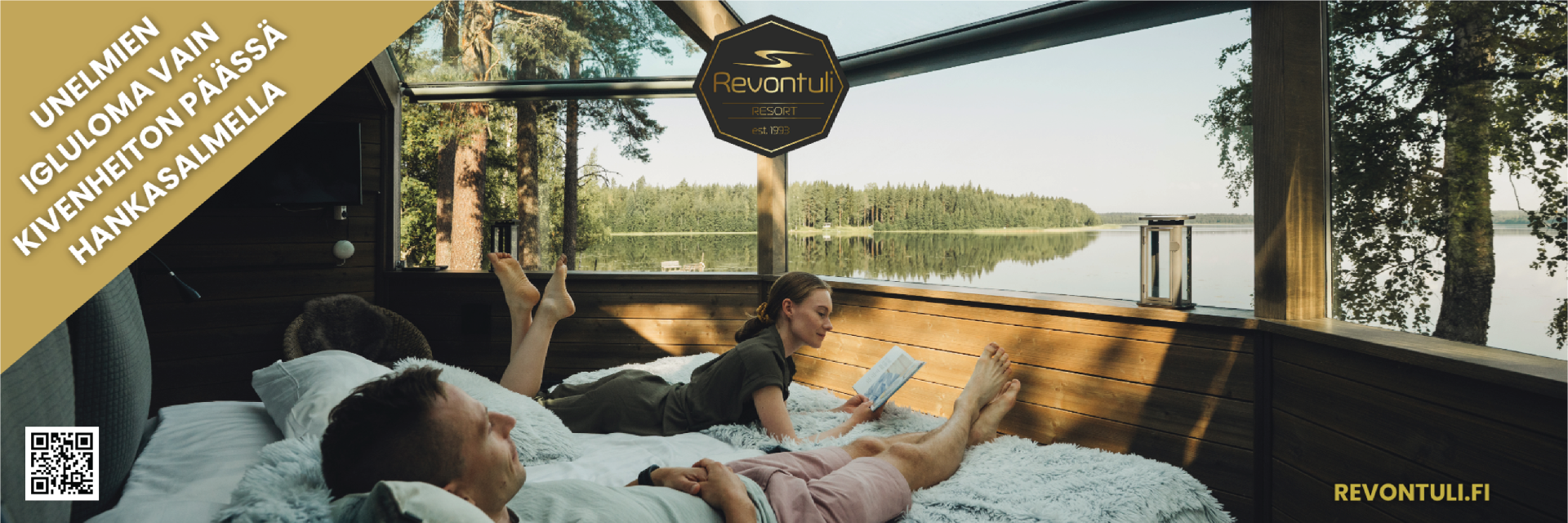 Revontuli Resort - Viihdettä, golfia, uniikkia majoitusta, ravintoloita, luontoa ja aktiviteetteja. Meillä on täällä kaikki valmiina – hetki pitää odottaa, että sauna lämpiää.