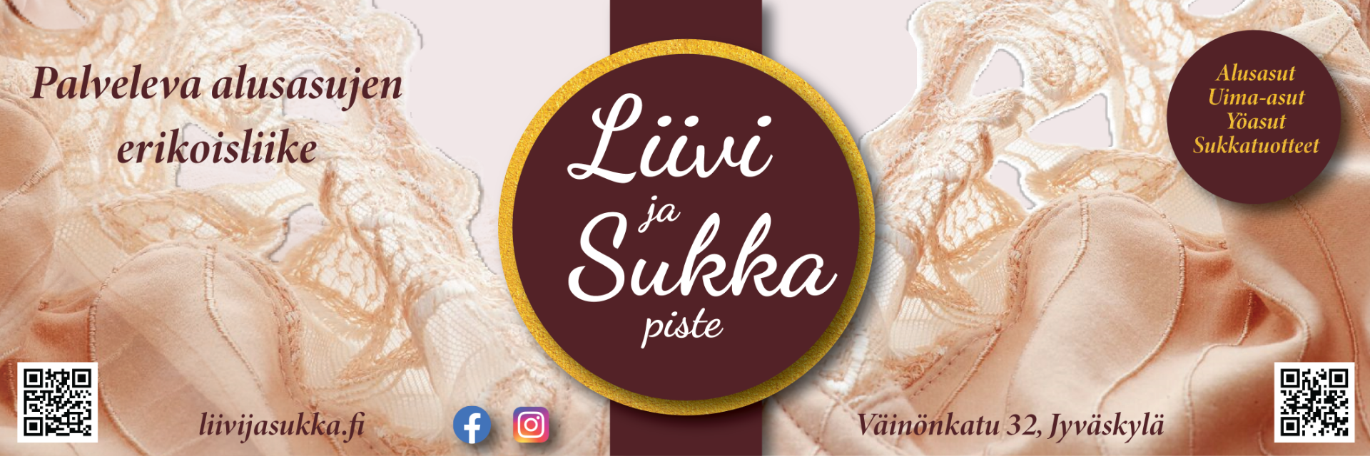 Liivi- ja Sukkapiste on palveleva naisten alusasuliike, joka on ilahduttanut asiakkaitaan jo yli 25 vuoden ajan. Jyväskylän keskustassa, Väinönkadulla, sijaitseva persoonallinen kivijalkaliikkeemme tunnetaan lämminhenkisestä ja yksilöllisestä palvelustaan.  Meille olet aina tervetullut juuri sellaisena kuin olet – kaipaatpa sitten arjen mukavuutta tai jotain erityisempää!