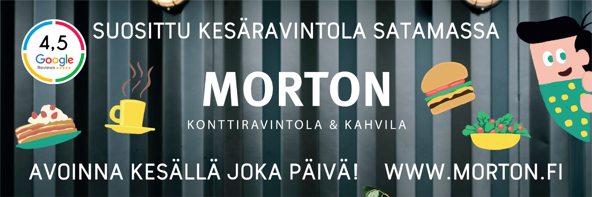 Konttiravintola Morton. Suosittu merikonttiravintola, palkittu kesäterassi ja tunnelmallinen kahvila Jyväskylän satamassa, kävelymatkan päässä keskustasta.