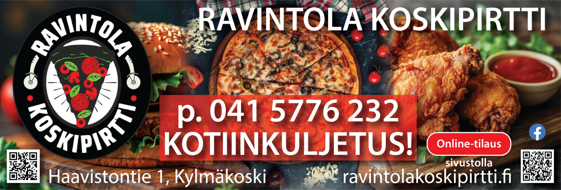 Herkuttele paikan päällä tai tilaa kotiin. Ravintola Koskipirtti on hyvä syy poiketa Kylmäkoskella!