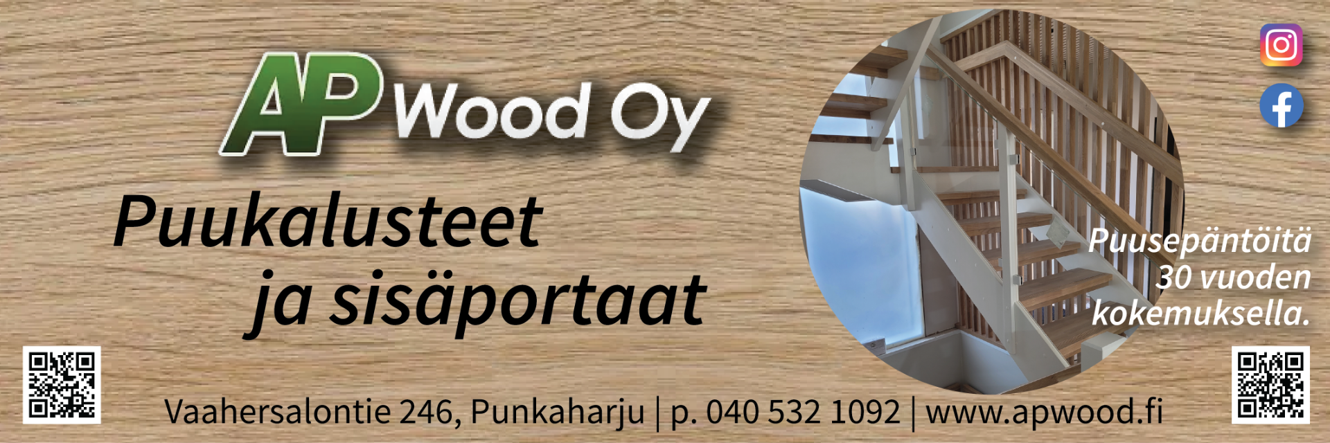 AP Wood Oy toteuttaa mittatilauksena puusepäntyöt ja sisäportaikot julkisiin tiloihin Punkaharjulla sekä Itä- ja Etelä-Suomessa.