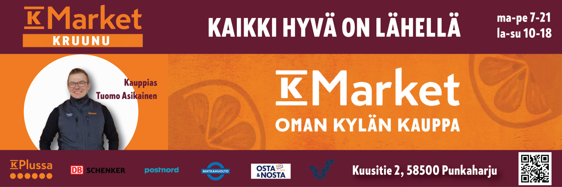 K-Market Kruunu on asiakasystävällinen ja varmasti palveleva oman kylän kauppa Punkaharjun sydämessä!