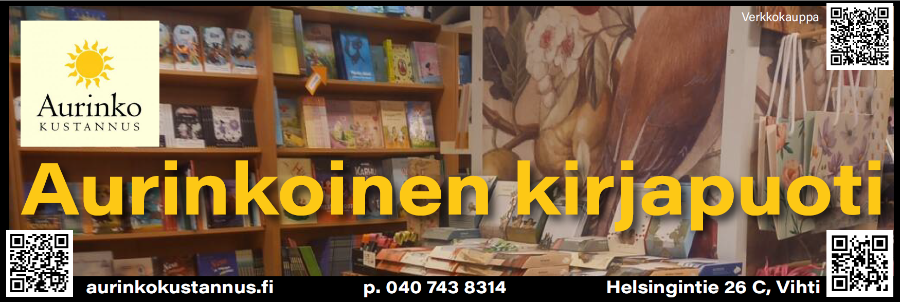 Oikeita kirjoja, kortteja, palapelejä ja kaikkea kivaa Aurinkoisesta kirjapuodista.