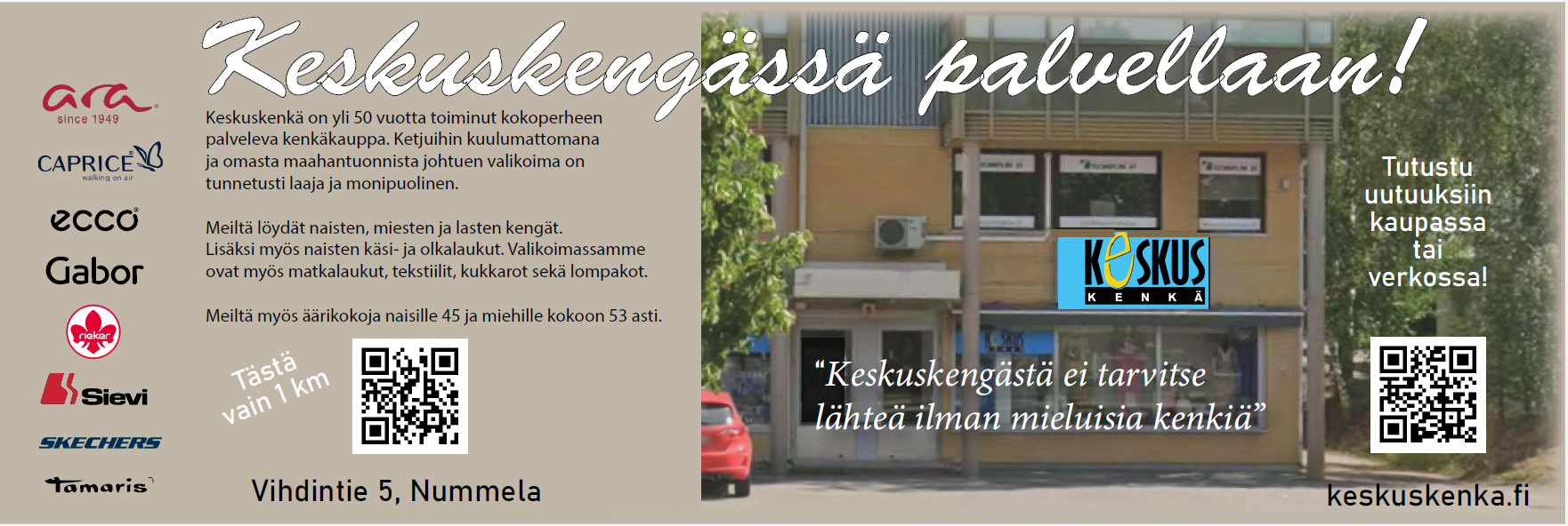 Koko perheen erikoiskenkäkauppa Nummelassa.