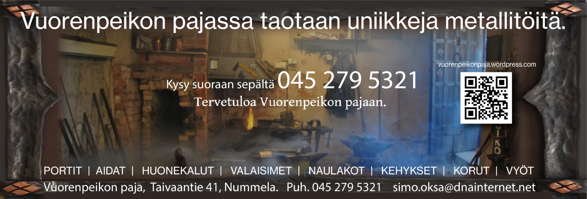 Vuorenpeikon paja on perinteinen sepän paja. Valmistamme pääasiassa mittatilaus töitä takomalla.