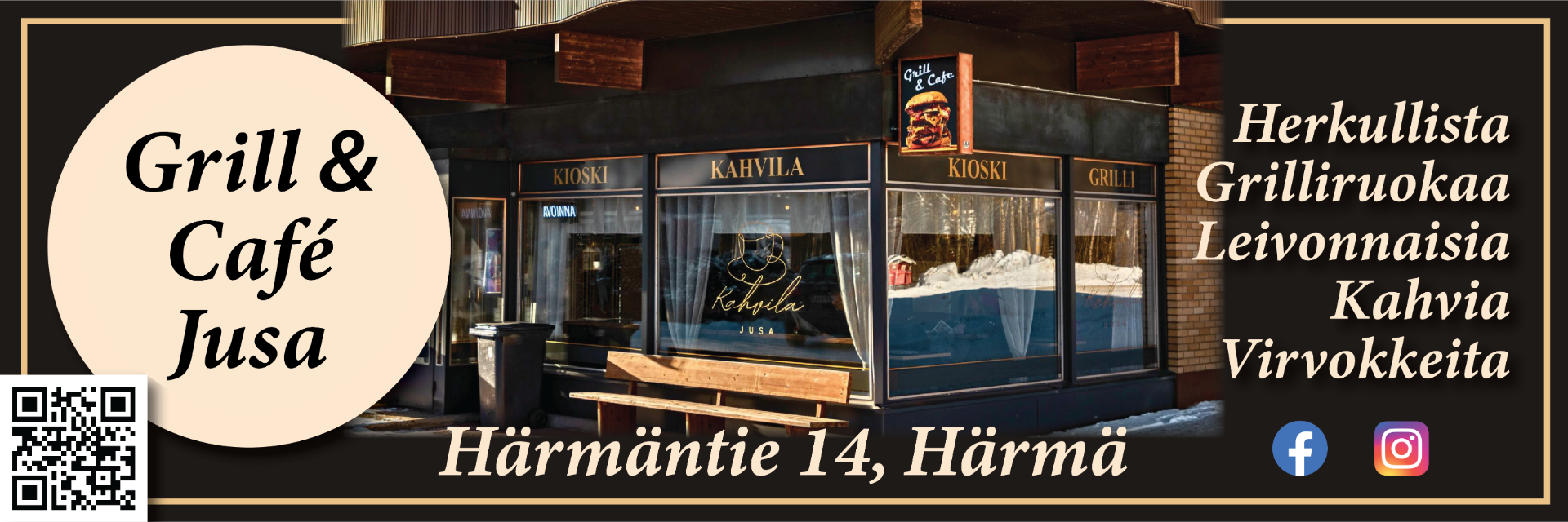 Grill & Cafè Jusa - Kahvila, grilli ja kioski Alahärmässä!☕️🍟 Ruokaa lämpimistä sisätiloista tai drive-in luukusta🚙