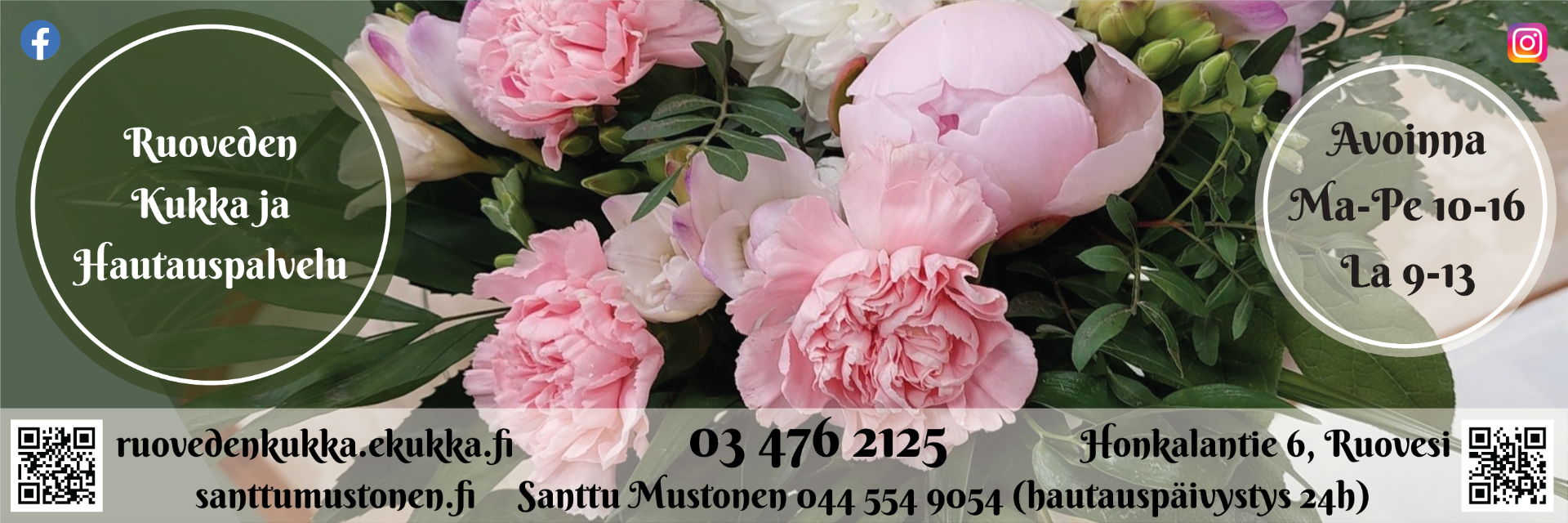 Kukka ja Hautauspalvelua Ruovedellä ja Vilppulassa.