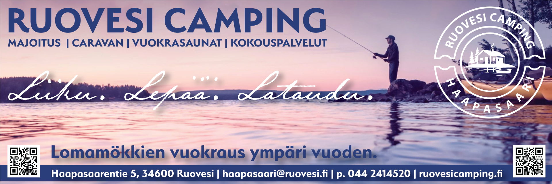 Talviloma ja kevätretki Ruovedellä? Ruovesi Camping vuokraa viihtyisiä lomamökkejä nyt myös talveksi ja kevääksi! Nauti rauhallisesta järvimaisemasta, lämpimästä mökistä ja saunan pehmeistä löylyistä.  Talvella hiihtoladut ja pilkkiminen kutsuvat, keväällä heräävä luonto ja retket esimerkiksi Helvetinjärven kansallispuisto tarjoavat upeita elämyksiä.  Varaa oma mökkisi ja tule hengähtämään luonnon rauhaan!