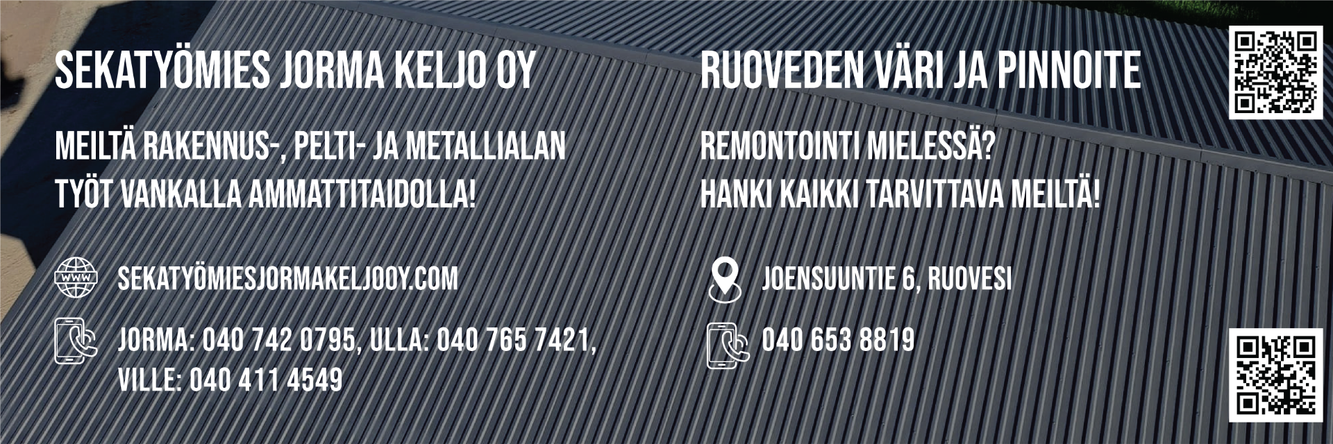 Sekatyömies Jorma Keljo Oy on vuonna 2011 perustettu rakennusalan perheyritys. Tarjoamme rakennusalan töitä Ruovedellä ja sen lähialueilla.