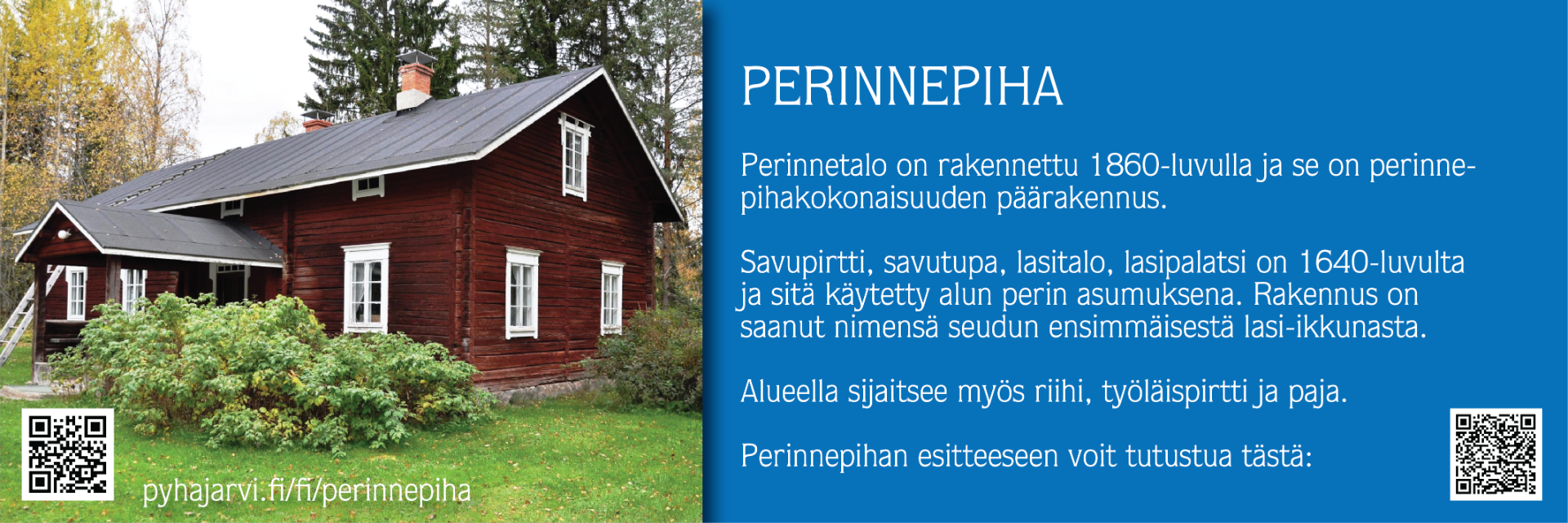 Kokonaisuus käsittää useita rakennuksia. Aluksi tarkoituksena oli pystyttää mahdollisimman museaalinen kokonaisuus. Myöhemmin päätettiin laajentaa alueen käyttöä myös juhlien ja kokousten pitopaikaksi.