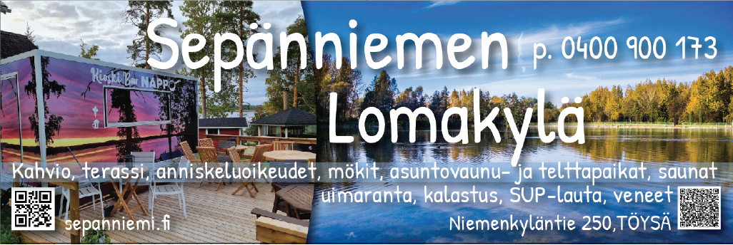 Sepänniemen lomakylä sijaitsee Alavuden Töysässä kalaisan Ponnenjärven rannalla. Lomakylässä tarjolla mökkimajoitusta ympäri vuoden.