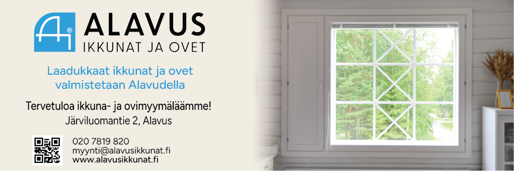 Alavus Ikkunat ja Ovet - Kestäviä, kotimaisia ja energiatehokkaita ikkunoita ja ovia Alavus-ikkunat ja -ovet sopivat niin koteihin kuin julkisiin kohteisiin. Ikkunat ja ovet valmistetaan mittatilaustyönä, suunniteltuna juuri sinun kohteeseesi sopivaksi ja tarpeitasi vastaavaksi.   Tuotteemme valmistetaan Alavudella, Etelä-Pohjanmaan lakeuksilla.