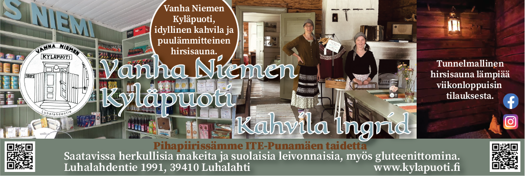 Idyllinen Vanha Niemen Kyläpuoti on kesäisin auki oleva vanha kunnon sekatavarakauppa, joka löytyy Ikaalisten Iso-Röyhiöstä Luhalahdentien varrelta.