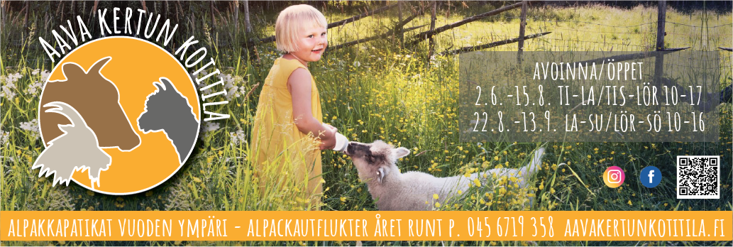 Aava Kertun Kotitila - Hyvän mielen eläintila, jossa voi nähdä ja kokea aidon maalaismiljöön tilan eläimineen kauniissa Unescon maailmaperintömaisemissa. En trivsam djurfarm där du kan se och uppleva en autentisk lantlig miljö med dess djur i vackra landskap uppförda på UNESCO:s världsarv. 