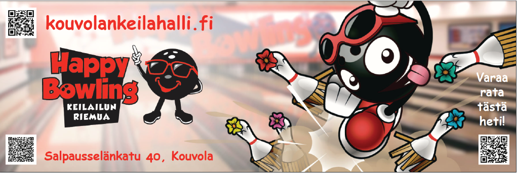 Koe keilailun riemua Kouvolan keilahallissa! Meillä radat, pallo ja kengät odottavat sinua. Meillä myös hohtokeilaus sekä kokoustilat ja sauna. Tervetuloa!
